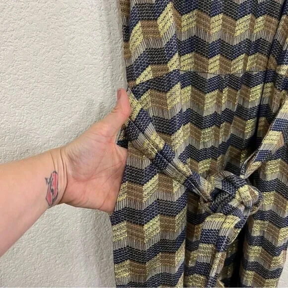 Ace & Jig Jumpsuit Metallic Jacquard Wide Leg Gold Belted Sleeveless Size L - Picture 12 of 14